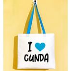 Bk Gift I Love Cunda Turkuaz Renkli Kulp Gabardin Bez Çanta 40X35CM, Baskılı Omuz Çantası, Alışveriş Çantası, Plaj Çantası - 40 x 35 cm