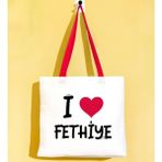 Bk Gift I Love Fethiye Kırmızı Renkli Kulp Gabardin Bez Çanta 40X35CM, Baskılı Omuz Çantası, Alışveriş Çantası, Plaj Çantası - 40 x 35 cm