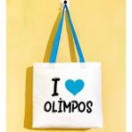 Bk Gift I Love Olimpos Turkuaz Renkli Kulp Gabardin Bez Çanta 40X35CM, Baskılı Omuz Çantası, Alışveriş Çantası, Plaj Çantası - 40 x 35 cm