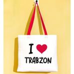 Bk Gift I Love Trabzon Kırmızı Renkli Kulp Gabardin Bez Çanta 40X35CM, Baskılı Omuz Çantası, Alışveriş Çantası, Plaj Çantası - 40 x 35 cm