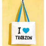 Bk Gift I Love Trabzon Turkuaz Renkli Kulp Gabardin Bez Çanta 40X35CM, Baskılı Omuz Çantası, Alışveriş Çantası, Plaj Çantası - 40 x 35 cm