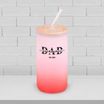 BK Gift İsimli Dad Tasarımlı Kırmızı Renk Pipetli Buzlu Cam Bardak 600ml - 1, Babaya Hediye, Doğum Günü Hediyesi