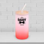 BK Gift İsimli Dad Tasarımlı Kırmızı Renk Pipetli Buzlu Cam Bardak 600ml - 2, Babaya Hediye, Doğum Günü Hediyesi
