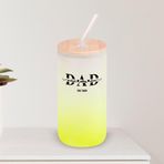BK Gift İsimli Dad Tasarımlı Sarı Renk Pipetli Buzlu Cam Bardak 600ml - 1, Babaya Hediye, Doğum Günü Hediyesi