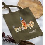 Bk Gift Istanbul Tasarımlı-3 Haki Kumaş Bez Çanta Baskılı Omuz Çantası
