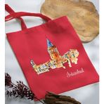 Bk Gift Istanbul Tasarımlı-3 Kırmızı Kumaş Bez Çanta Baskılı Omuz Çantası
