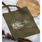 Bk Gift Istanbul Tasarımlı-5 Haki Kumaş Bez Çanta Baskılı Omuz Çantası
