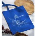 Bk Gift Istanbul Tasarımlı-6 Mavi Kumaş Bez Çanta Baskılı Omuz Çantası