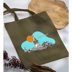 Bk Gift Istanbul Tasarımlı-7 Haki Kumaş Bez Çanta Baskılı Omuz Çantası