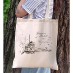 Bk Gift Istanbul Tasarımlı Kanvas Bez Çanta, Baskılı Omuz Çantası, Alışveriş Çantası, Plaj Çantası, Arkadaşa Hediye-2 - Desenli