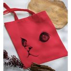 Bk Gift Kedi Tasarımlı-1 Kırmızı Kumaş Bez Çanta Baskılı Omuz Çantası