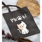 Bk Gift Kedi Tasarımlı-11 Antrasit Kumaş Bez Çanta
