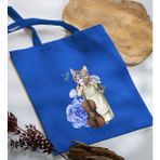 Bk Gift Kedi Tasarımlı-3 Mavi Kumaş Bez Çanta Baskılı Omuz Çantası
