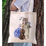 Bk Gift Kedi Tasarımlı Kanvas Bez Çanta, Baskılı Omuz Çantası, Alışveriş Çantası, Plaj Çantası, Arkadaşa Hediye-3 - Desenli