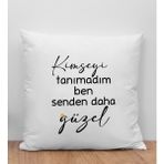 Bk Gift Kimseyi Tanımadım Ben Tasarımlı Beyaz Kırlent Yastık, Arkadaşa , Ev Dekorasyonu, Ev -3