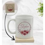 BK Gift Kişiye Özel - 1 Çiçek Tasarımlı Beyaz Kupa Bardak