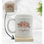 BK Gift Kişiye Özel - 26 Çiçek Tasarımlı Beyaz Kupa Bardak