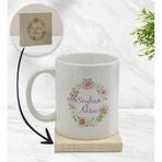 BK Gift Kişiye Özel - 4 Çiçek Tasarımlı Beyaz Kupa Bardak