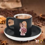 Bk Gift Kişiye Özel Anne Kız Karikatürlü Siyah Renk Türk Kahvesi Fincanı-1, Arkadaşa Hediye, Aileye Hediye, Yıl Dönümü Hediyesi