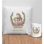 Bk Gift Kişiye Özel Anne Tasarımlı Beyaz Kırlent Yastık ve Kupa Seti-5, Anneye , Anneler Günü leri