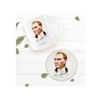 Bk Gift Kişiye Özel Atatürk Temalı Beyaz Kupa Bardak ve Yuvarlak Ahşap Bardak Altlığı Hediye Seti -15