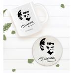 Bk Gift Kişiye Özel Atatürk Temalı Beyaz Kupa Bardak Ve Yuvarlak Ahşap Bardak Altlığı Hediye Seti -24