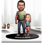 Bk Gift Kişiye Özel Baba-Kız Karikatürlü Ahşap Biblo-1, Babalar Günü Hediyesi, Babaya Hediye