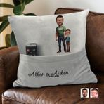 Bk Gift Kişiye Özel Baba Oğul Karikatür Tasarımlı Organizer Kumanda ve Atıştırmalık Cepli Gri Kırlent Yastık-21 Arkadaşa , Cepli Yastık