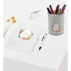 Bk Gift Kişiye Özel Çiçek Tasarımlı Beyaz Defter Kalem ve Kalemlik Hediye Seti - Model 10