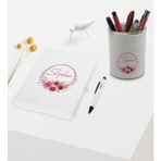 Bk Gift Kişiye Özel Çiçek Tasarımlı Beyaz Defter Kalem ve Kalemlik Hediye Seti - Model 1