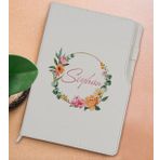 BK Gift Kişiye Özel Çiçek Tasarımlı Beyaz Termo Deri Not Defteri 15x21cm-10