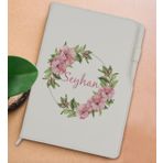 BK Gift Kişiye Özel Çiçek Tasarımlı Beyaz Termo Deri Not Defteri 15x21cm-17