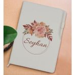 Bk Gift Kişiye Özel Çiçek Tasarımlı Beyaz Termo Deri Not Defteri 15X21CM-26 - Renkli