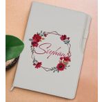 BK Gift Kişiye Özel Çiçek Tasarımlı Beyaz Termo Deri Not Defteri 15x21cm-27