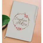 BK Gift Kişiye Özel Çiçek Tasarımlı Beyaz Termo Deri Not Defteri 15x21cm-5