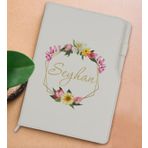BK Gift Kişiye Özel Çiçek Tasarımlı Beyaz Termo Deri Not Defteri 15x21cm-9