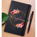 Bk Gift Kişiye Özel Çiçek Tasarımlı Siyah Defter ve Metal Versatil Kalem(0,7 Kurşun) Hediye Seti-18