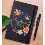 Bk Gift Kişiye Özel Çiçek Tasarımlı Siyah Defter ve Metal Versatil Kalem(0,7 Kurşun) Hediye Seti-20