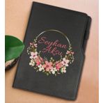 BK Gift Kişiye Özel Çiçek Tasarımlı Siyah Termo Deri Not Defteri 15x21cm-23