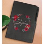 BK Gift Kişiye Özel Çiçek Tasarımlı Siyah Termo Deri Not Defteri 15x21cm-27