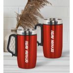 Bk Gift Kişiye Özel Deri Çantalı Kırmızı Seyahat Termosu Ve İkili Termos Mug Hediye Seti - 1