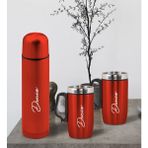 Bk Gift Kişiye Özel Deri Çantalı Kırmızı Seyahat Termosu Ve İkili Termos Mug Hediye Seti - 2