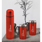 Bk Gift Kişiye Özel Deri Çantalı Kırmızı Seyahat Termosu Ve İkili Termos Mug Hediye Seti - 2