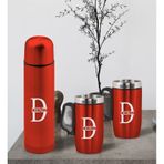 Bk Gift Kişiye Özel Deri Çantalı Kırmızı Seyahat Termosu Ve İkili Termos Mug Hediye Seti - 3