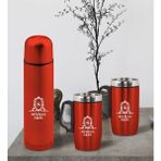 Bk Gift Kişiye Özel Deri Çantalı Kırmızı Seyahat Termosu Ve İkili Termos Mug Hediye Seti - 4