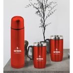 Bk Gift Kişiye Özel Deri Çantalı Kırmızı Seyahat Termosu Ve İkili Termos Mug Hediye Seti - 7