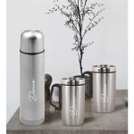 Bk Gift Kişiye Özel Deri Çantalı Krom Seyahat Termosu Ve İkili Termos Mug Hediye Seti - 2