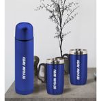 Bk Gift Kişiye Özel Deri Çantalı Mavi Seyahat Termosu Ve İkili Termos Mug Hediye Seti - 1