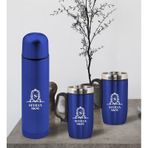 Bk Gift Kişiye Özel Deri Çantalı Mavi Seyahat Termosu Ve İkili Termos Mug Hediye Seti - 4