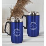 Bk Gift Kişiye Özel Deri Çantalı Mavi Seyahat Termosu Ve İkili Termos Mug Hediye Seti -5